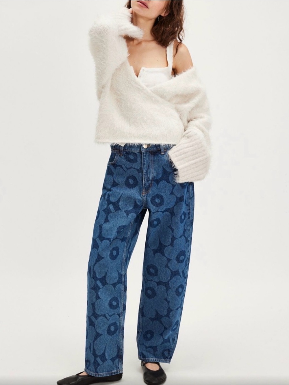 Marimekko Blue Floral Wide Leg Jeans